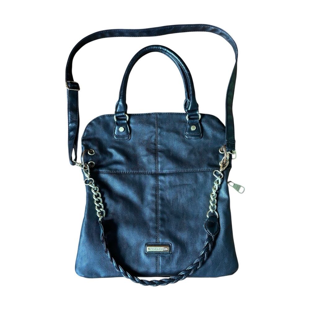 Steve Madden Large Black & Gold Leather Shoulder Bag w/ Chain Detail & Strap